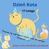 Plakat z okazji Dnia Kota. 17 lutego. Quiz o kotach.