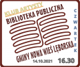Plakat z logo biblioteki, informujący o spotkaniu Klubu Artystów w czwartek 14.10.2021 o 16.30.