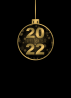 Na czarnym tle złota bombka a w niej napis Happy New Year i 2022.